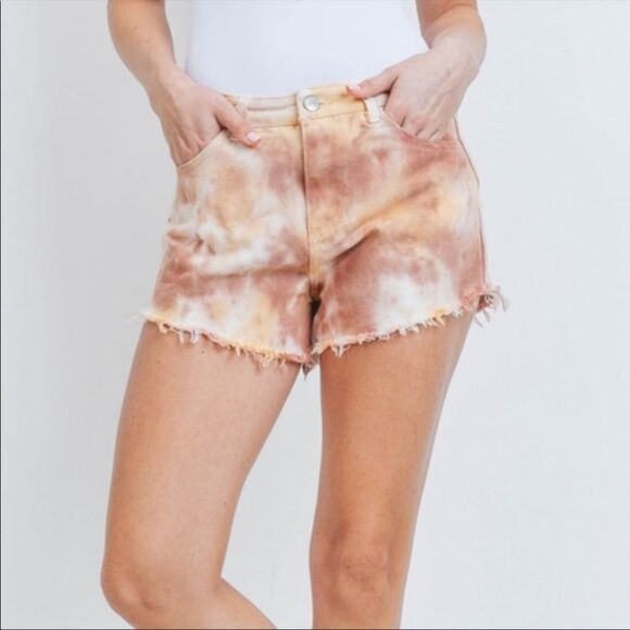 Tie Dye Denim Frayed Hem Shorts Brand New
